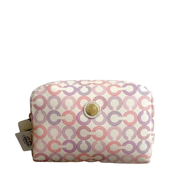 Coach Signature Cosmetic Bag Pouch White Pink Purple Multi-winner HP - Picture 6 of 14